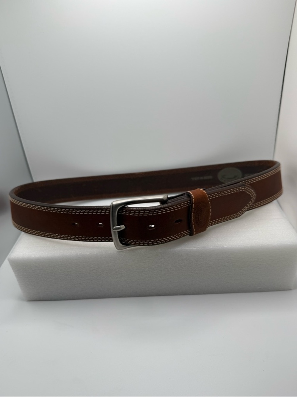 Duluth Trading Co Brown Leather Belt with White Stitching